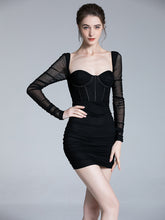 Long Sleeve Bodycon Dress Halter Boning Corset Dress Sexy Mesh Late Club Party Dress Mini Autumn Dress Women 2022