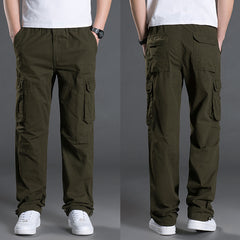 New men's adjustable adjustable pants, men's pants, loose casual trousers, outdoor hiking adventure overalls, large pockets, pure cotton.