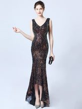 Ladies Fashion Sexy Slim Sequined Deep V Banquet Long Evening Dress