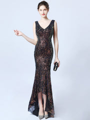 Ladies Fashion Sexy Slim Sequined Deep V Banquet Long Evening Dress