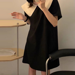 Large size front and back two wear 2023 summer new niche design big bow tie color doll collar slim dress 3*22