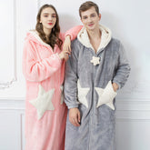 Korean style nightgown female star nightdress coral velvet thickened pajamas men's autumn and winter long outer wear home service bathrobe