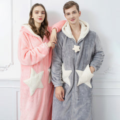 Korean style nightgown female star nightdress coral velvet thickened pajamas men's autumn and winter long outer wear home service bathrobe