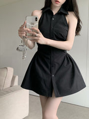 Sexy Mini Ladies Fashion Temperament Minimalist Korean Style Chic Summer Casual Sleeveless Dress Elegant Woman 2*8