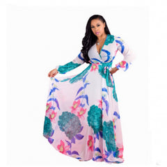Chiffon Long Sleeve Digital Print European and American Style Dress Women's