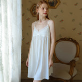 023 new sling nightdress female summer lace sexy cotton sweet court French  wind short pajamas dress
