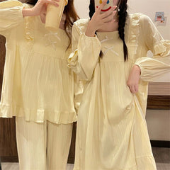 مجموعة 2023 بيجامات نسائية موضة الأصدقاء للخريف بيجامات تلميذة لطيفة كاجوال بلون سادة بسيطة ومريحة 4*21