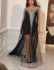 European and American women's sexy bronzing cape prom dress dress