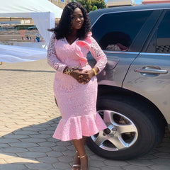 European and American elegant ladies V-neck stitching fringed high waist back slit party evening dress