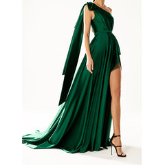 New Dress New One Shoulder Sleeveless Dress Solid Color Long Dress