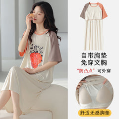 Xia Ke wears anti-burst nightdress with chest pad women's new simple casual modal home service solid color cotton pajamas