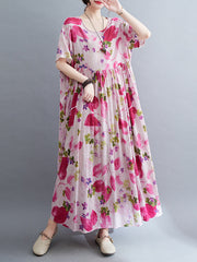 Women's new skirt Mori girl pastoral style summer new literary and artistic large size women's clothing fat MM plus fat plus printing short-sleeved li