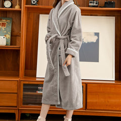 Autumn Winter Bath Robe Dressing Gown Men Warm Thick Flannel Long Bathrobe Plus Size women warm Robes Kimono Sleepwear Home Wear