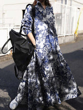 ZANZEA ladies European and American style bohemian vacation printing style lapel long sleeve pocket fashion loose casual long shirt dress large size