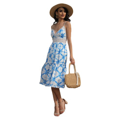 European and American new women's dress sexy V-neck suspender print dress slim fit