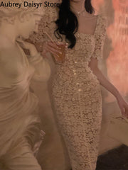 Andromeda Sexy Long Lace Dress Korean Elegant Retro Fashion Design Bodysuit Women Summer Casual Dress