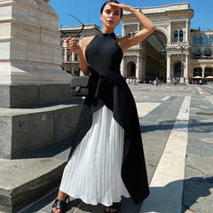 European and American new women's clothing wish Dunhuang new sleeveless halterneck waist dress stitching long skirt