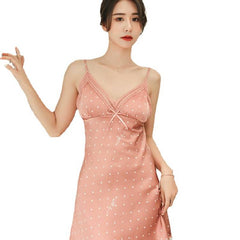 Polka Dot Nightdress Lace Sleep Dress Silk Satin Women Sleepwear Romantic Nightgown Female Night Skirt Large Size Homewear
