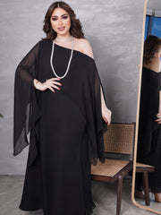 Black Elegant Off-Shoulder Large Chiffon Dress