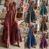 خمر فستان طويل المرأة الصيف زهرة طباعة بوهو شاطئ المرأة ريترو بوهو فستان حفلة كبيرة جديد