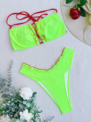 Chan double new bikini lotus leaf swimsuit European and American swimsuit women's color matching swimsuit strap bikini6492