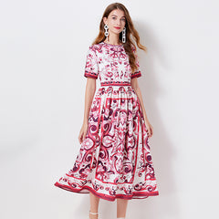 Positioning Printed Dress Short-sleeved A-line Dress