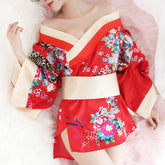Sexy lingerie multi-color printing see-through kimono black pajamas nightgown and wind pajamas set