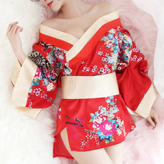 Sexy lingerie multi-color printing see-through kimono black pajamas nightgown and wind pajamas set