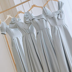 Satin bridesmaid dress female 2022 new autumn wedding small sisters group leader evening dress skirt gray