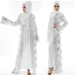 Muslim women's dress, cardigan, luxurious sequins, embroidery, lace, seamless, outer wear, long cardigan