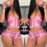 European and American sexy suit two-piece stretch satin home pajamas