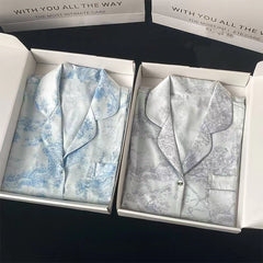 مجموعة بيجامات صيفية جديدة من الحرير المقلد مزدوجة قصيرة من الحرير الجليدي من الجاكار بسيطة وغير رسمية يمكن ارتداؤها