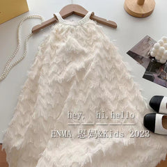 Girls skirt 2023 new summer girl hanging neck tassel skirt girl baby foreign style sleeveless dress skirt