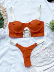 Chan double new bikini solid color swimsuit European and American swimsuit ladies suit swimwear cross border bikini