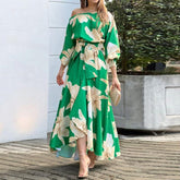 New style elegant commuter printed lantern sleeve dress