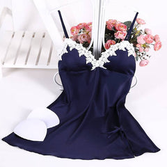 Night Sleep Halter Dress Women Underwear Lingerie Sling Lace V Neck Nightdress Sleeveless Satin Silk Nightgown