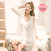 New pajamas female summer autumn sleep skirt emotional appeal gathers to take bosom pad to be able to wear nightgown outside two suit home clothes