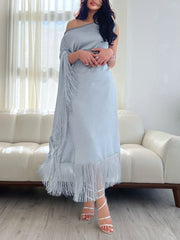 Light Blue Satin Elegant Fringe Dress