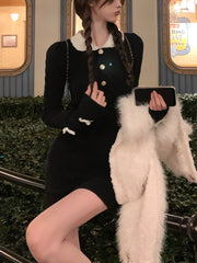 2022 Winter Elegant Knit Dress Women's Kawaii Clothing Bodycon Y2k Mini Dress Women's Slim Fitted One-Piece Dress Korean Fashion Fashion
