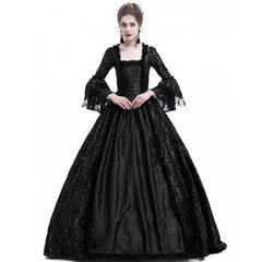 خياطة الدانتيل كبيرة الأكمام اندلعت فستان العصور الوسطى تنورة قصر الرجعية