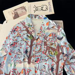 Women's autumn spring full of pastoral style ice and snow silk pajamas long-sleeved silky home clothing set