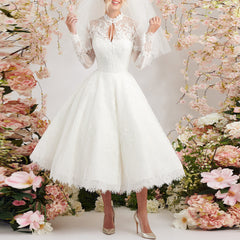 European and American new women's clothing new round neck long sleeve wedding dress bride