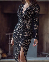 European and American new women's V-neck long-sleeved lace ins skirt dress