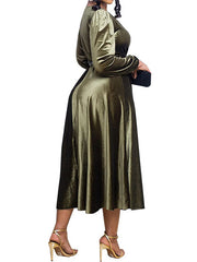 African Velvet Formal Evening Party Long Dresses For Women 2023 Elegant Plus Size Lantern Sleeve V Neck Waist Bodycon Dress
