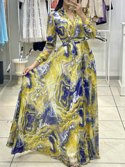 Yellow Printed Rendering Waist Dress