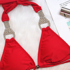 New Nylon Solid Color Strap Sexy Backless Bikini Women's Swimwear