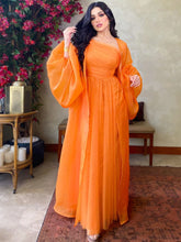 Elegant and sexy organza two-piece orange chiffon dress