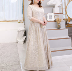 Women's V Neck Long Sleeves Oversized Sequin Ties Party Evening Dress