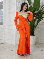 Orange Elegant Chest Hot Diamond Waist Dress