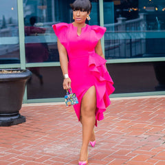 European and American beaded puff sleeve mesh stitching fishtail European and American banquet dress dress